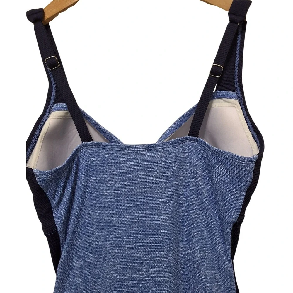 Tommy Bahama Island Cays Block Tie Front Tummy Control One Piece Swim Blue Sz 12